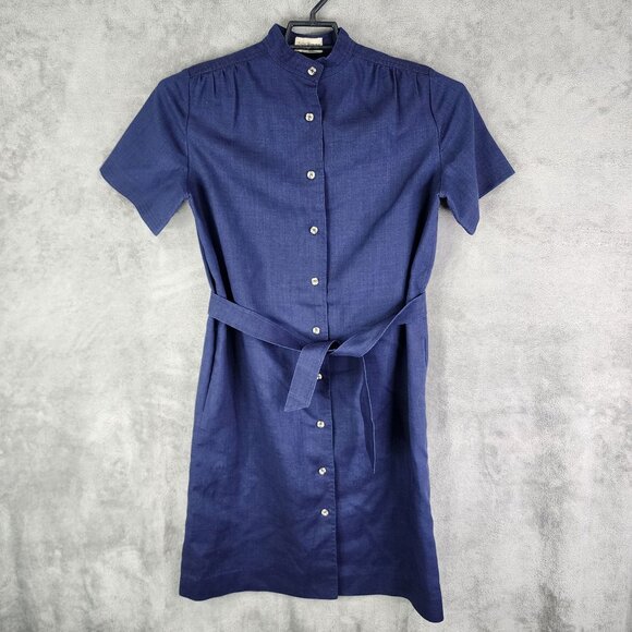 Womens Blue Jack Henry Linen Dress w/ Belt Button-Up Short Sleeve Size XL - Picture 2 of 8